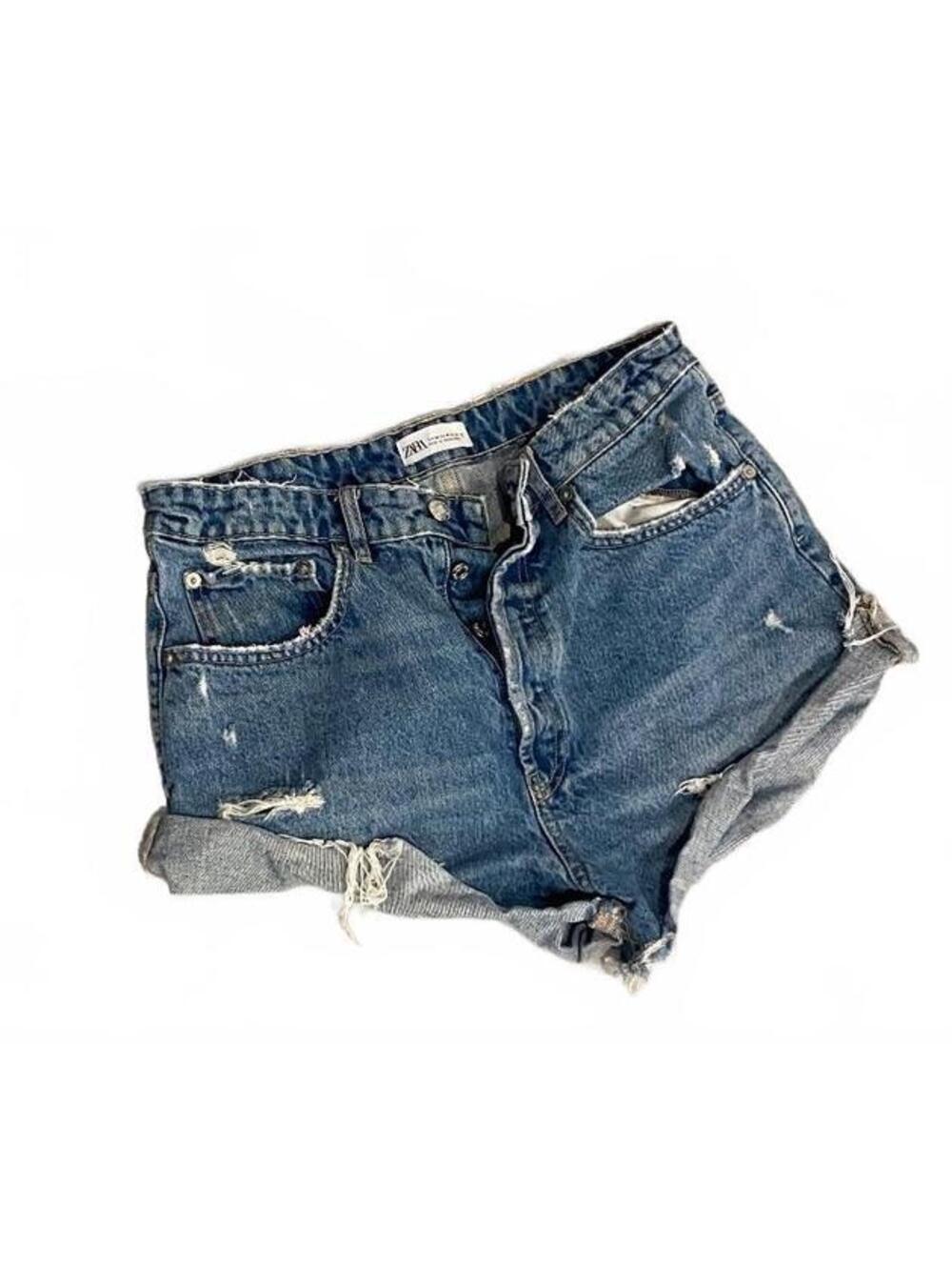 Zara Distressed Denim Shorts with Rolled Cuffs
